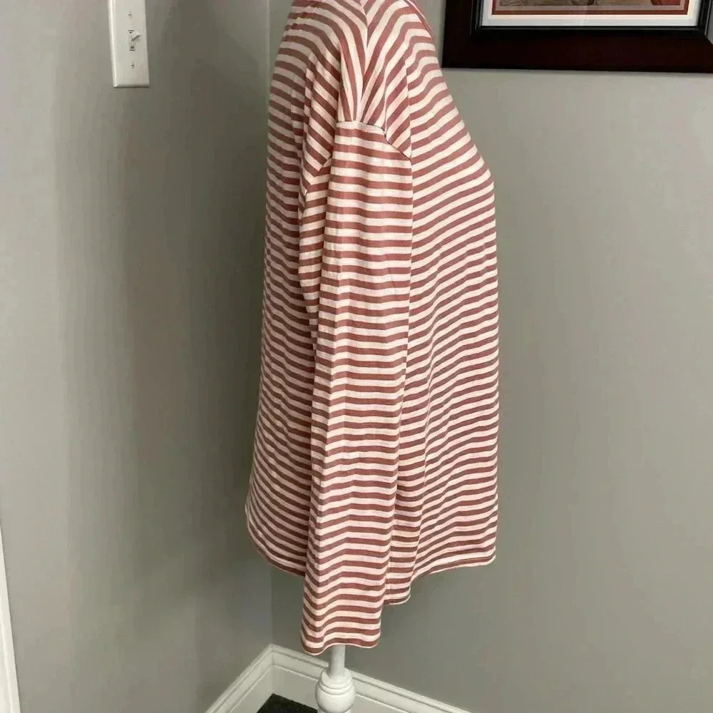 Garnet Hill 100% Pima Cotton White and Dusty Pink Striped Long Sleeve Top Large - Picture 3 of 6
